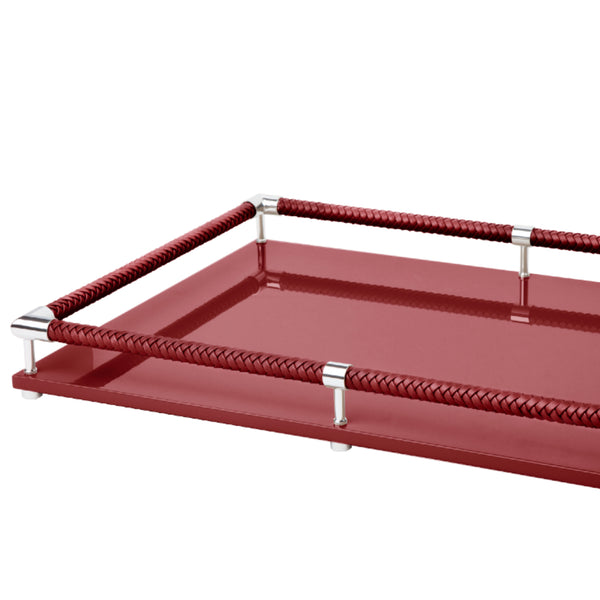 Rectangular Tray 'Thea' Lacquered in Red with Chrome Details Large by Riviere