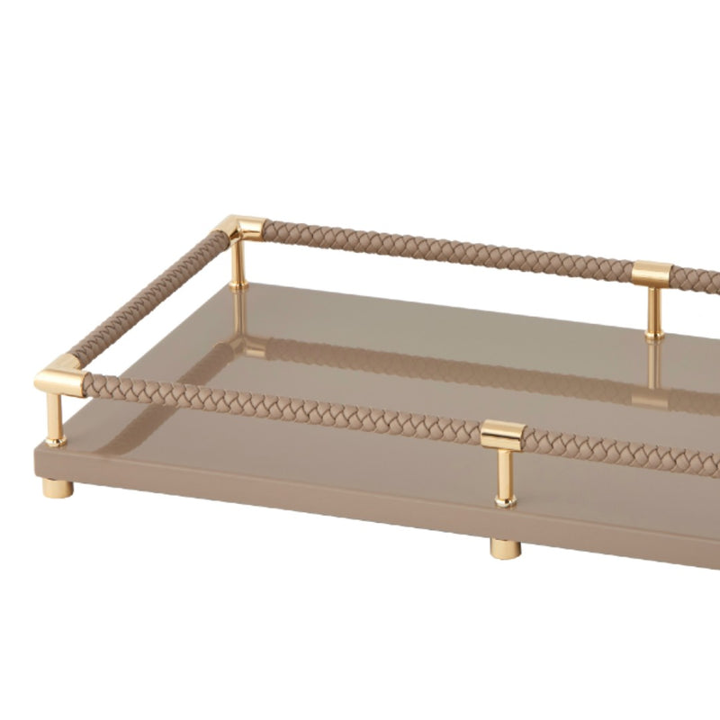 Rectangular Tray 'Thea' Lacquered in Taupe with Gold Plated Details Large by Riviere