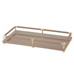 Rectangular Tray 'Thea' Lacquered in Taupe with Gold Plated Details Large by Riviere