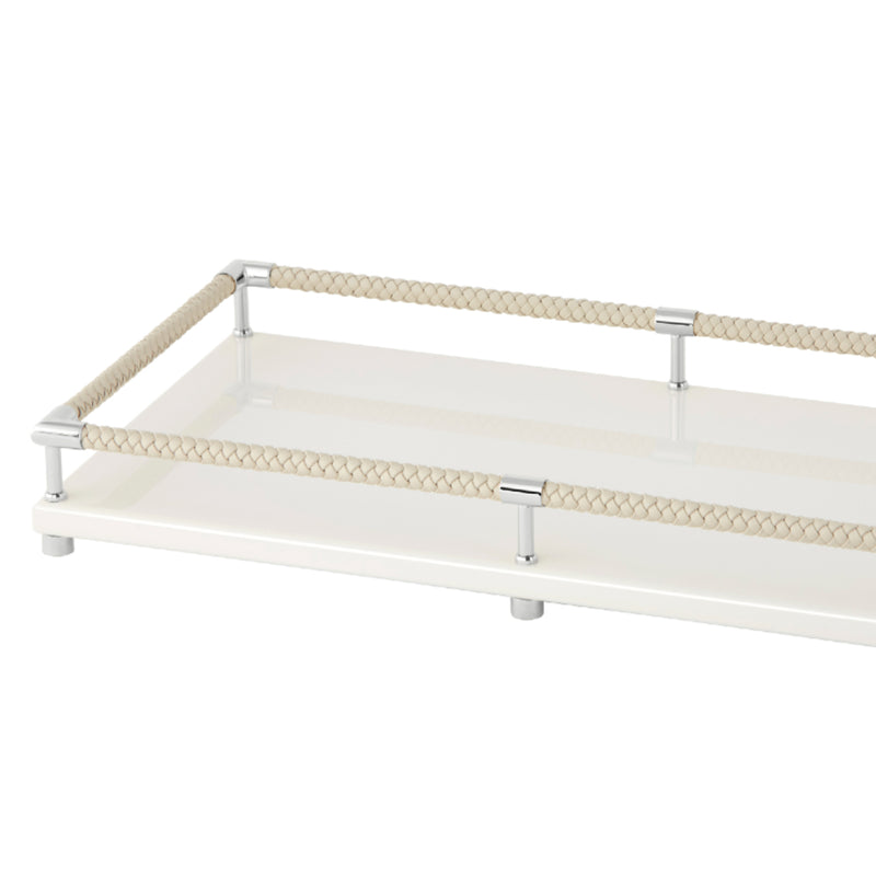 Rectangular Tray 'Thea' Lacquered in Ivory with Chrome Details Large by Riviere