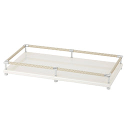 Rectangular Tray 'Thea' Lacquered in Ivory with Chrome Details Large by Riviere