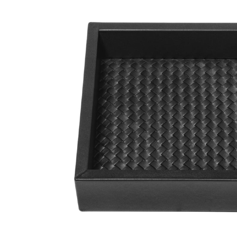 Square Leather Tray 'Febe' with Padded Handwoven Lining in Black, Small by Riviere