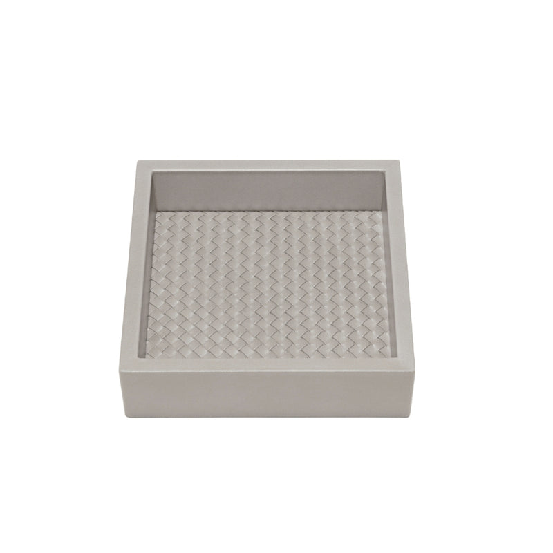 Square Leather Tray 'Febe', Padded Handwoven Lining in Grey, Small by Riviere