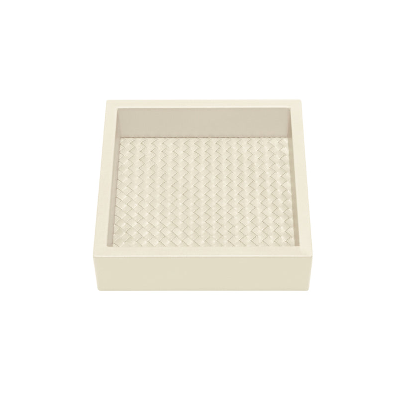Square Leather Tray 'Febe', Padded Handwoven Lining in Ivory, Small by Riviere