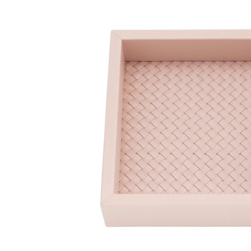 Square Leather Tray 'Febe' with Padded Handwoven Lining in Blush Pink, Small by Riviere