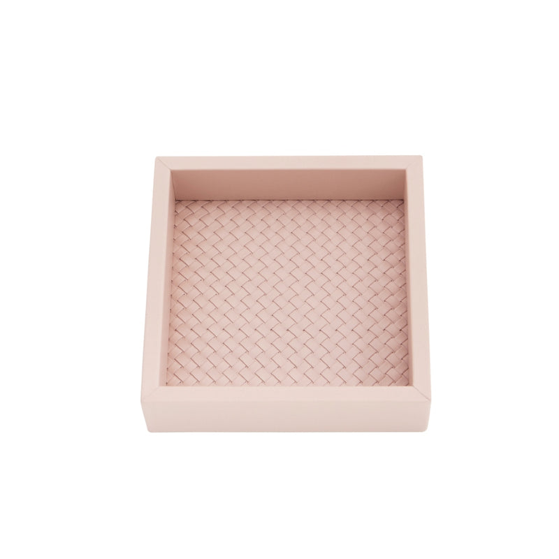 Square Leather Tray 'Febe' with Padded Handwoven Lining in Blush Pink, Small by Riviere