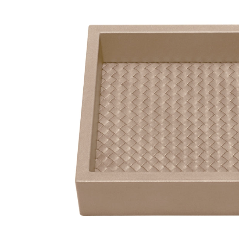 Square Leather Tray 'Febe', Padded Handwoven Lining in Taupe, Small by Riviere