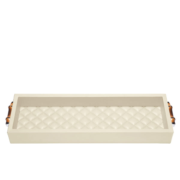 Long Rectangular Valet Tray 'Frida Diamonds' with Bamboo Handles in Ivory by Riviere