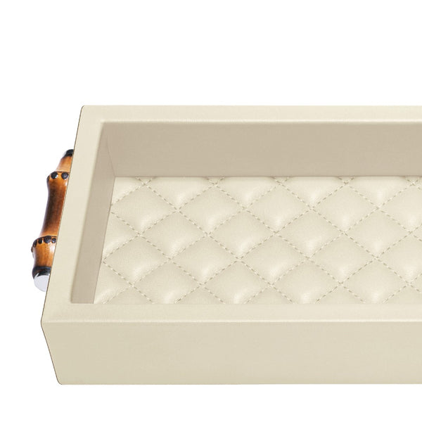 Long Rectangular Valet Tray 'Frida Diamonds' with Bamboo Handles in Ivory by Riviere