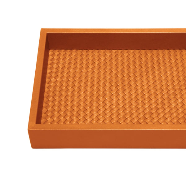 Valet Leather Tray 'Febe' with Padded Handwoven Lining in Orange by Riviere