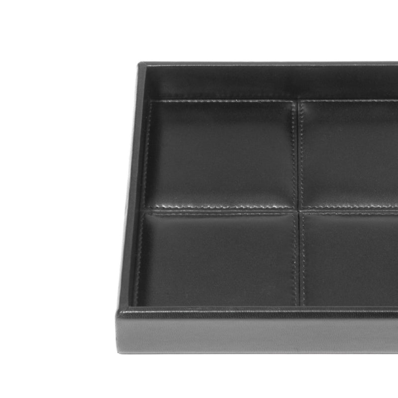 Square Leather Tray 'Eva Classic', with Stitched Padded Lining in Black by Riviere