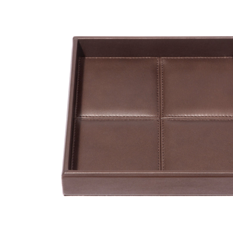 Square Leather Tray 'Eva Classic' with Stitched Padded Lining in Brown by Riviere