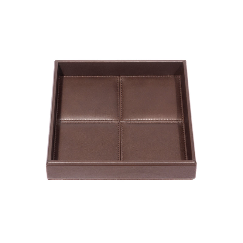 Square Leather Tray 'Eva Classic' with Stitched Padded Lining in Brown by Riviere