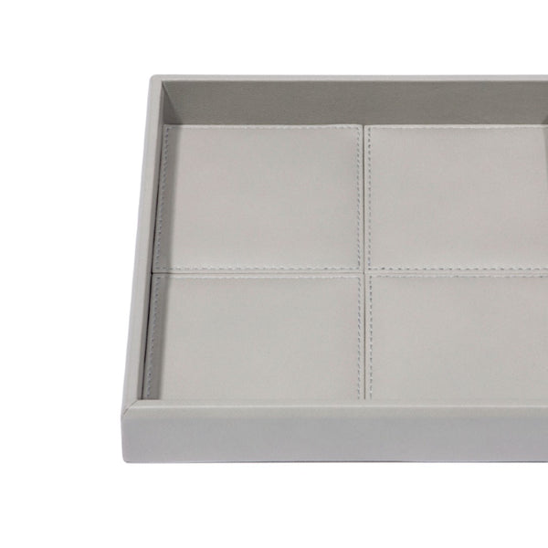 Square Leather Tray 'Eva Classic' with Stitched Padded Lining in Grey by Riviere