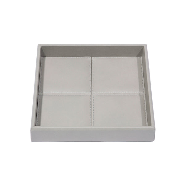 Square Leather Tray 'Eva Classic' with Stitched Padded Lining in Grey by Riviere