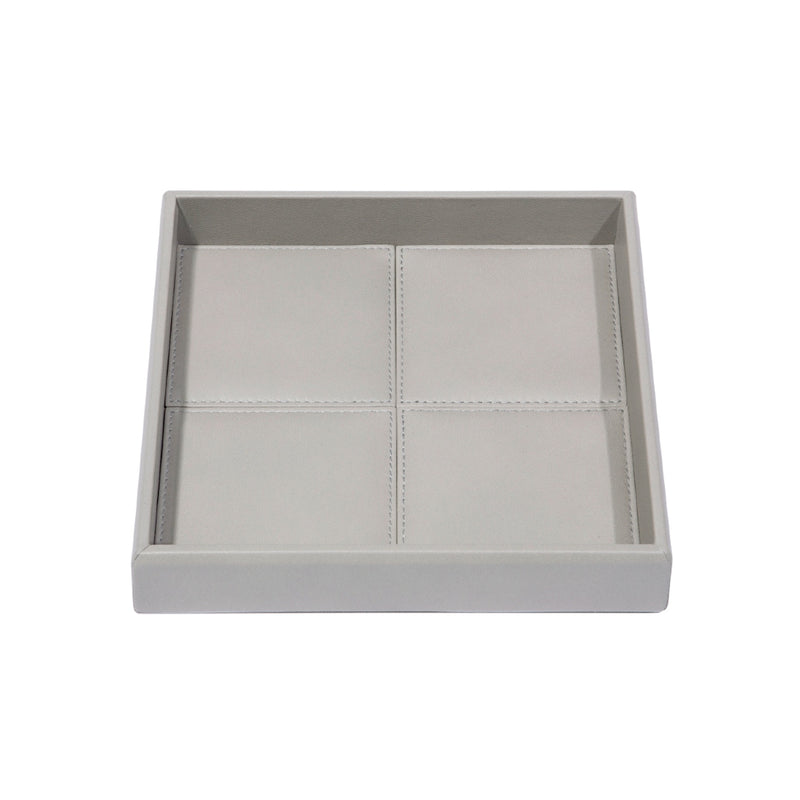 Square Leather Tray 'Eva Classic' with Stitched Padded Lining in Grey by Riviere