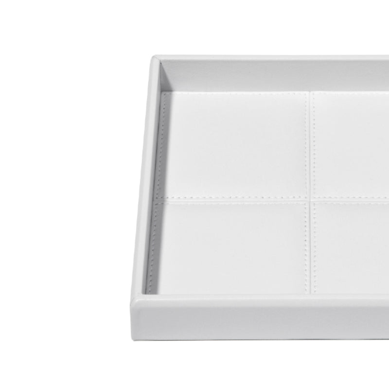 Square Leather Tray 'Eva Classic' with Stitched Padded Lining in White by Riviere
