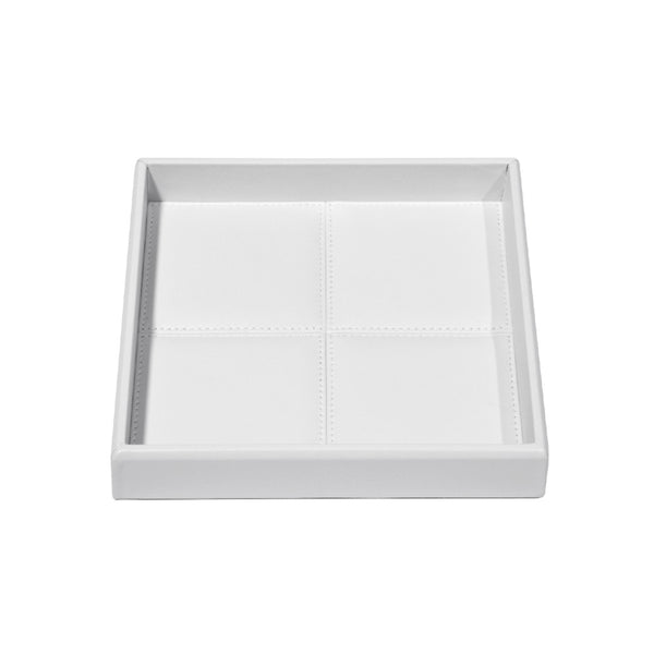 Square Leather Tray 'Eva Classic' with Stitched Padded Lining in White by Riviere