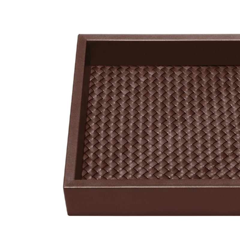 Square Leather Tray 'Febe', Padded Handwoven Lining in Chocolate Brown, Large by Riviere