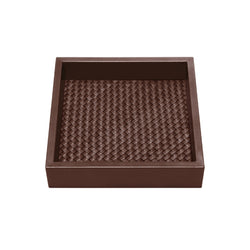 Square Leather Tray 'Febe', Padded Handwoven Lining in Chocolate Brown, Large by Riviere