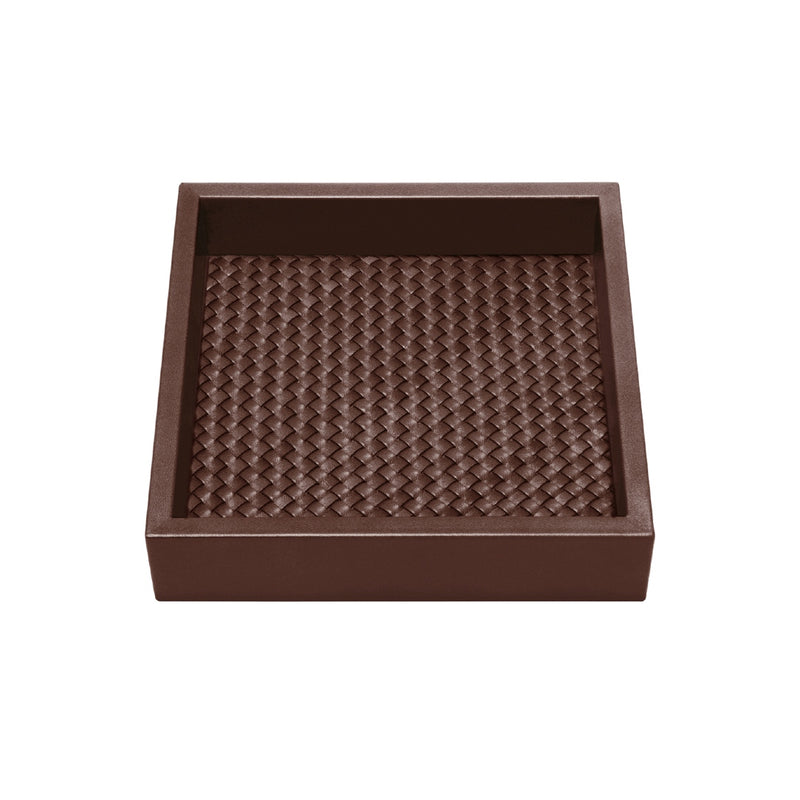 Square Leather Tray 'Febe', Padded Handwoven Lining in Chocolate Brown, Large by Riviere