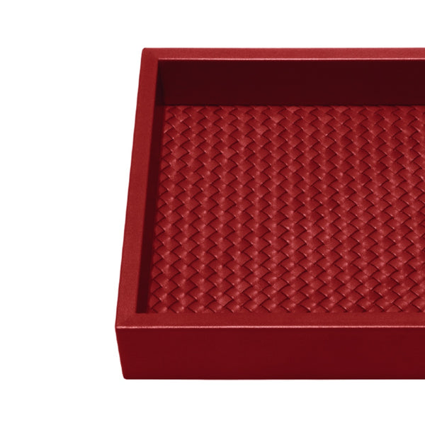Square Leather Tray 'Febe', Padded Handwoven Lining in Red, Large by Riviere