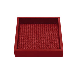 Square Leather Tray 'Febe', Padded Handwoven Lining in Red, Large by Riviere