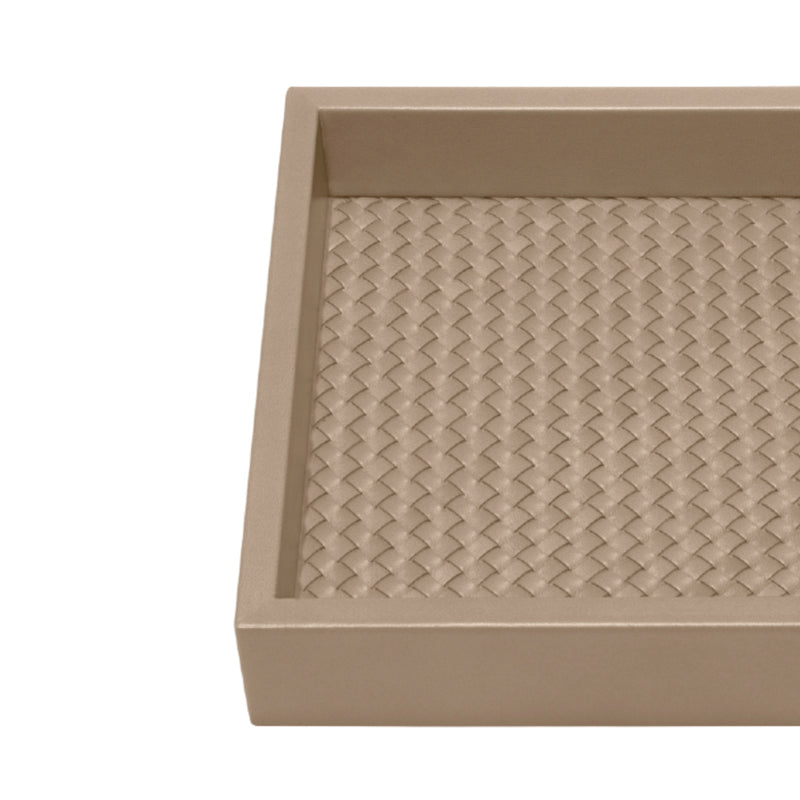 Square Leather Tray 'Febe', Padded Handwoven Lining in Taupe, Large by Riviere