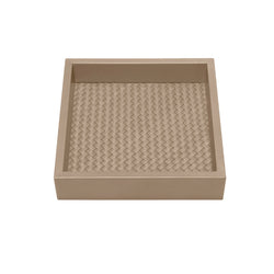 Square Leather Tray 'Febe', Padded Handwoven Lining in Taupe, Large by Riviere