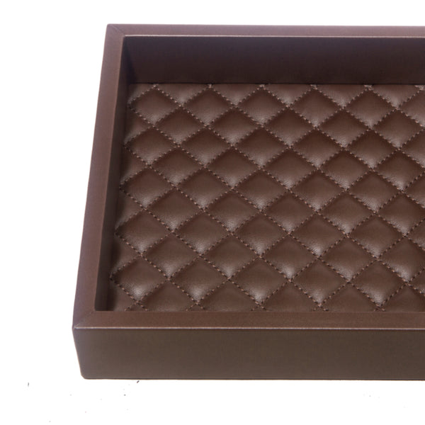 Square Leather Tray 'Febe Diamonds', Padded Handwoven Lining in Brown, Large by Riviere