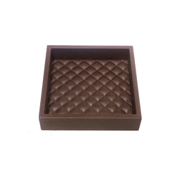 Square Leather Tray 'Febe Diamonds', Padded Handwoven Lining in Brown, Large by Riviere