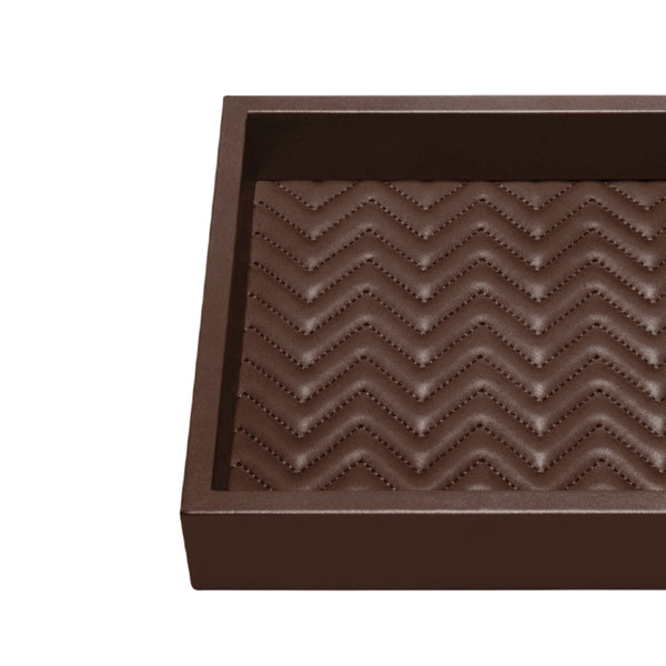 Square Leather Tray 'Febe', Quilted Herringbone Lining in Brown, Large by Riviere