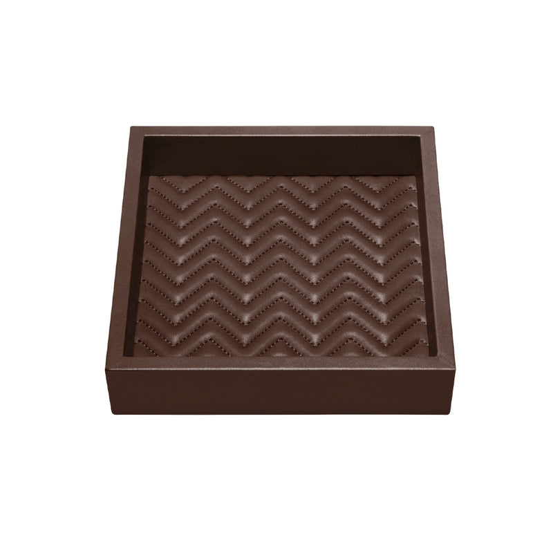 Square Leather Tray 'Febe', Quilted Herringbone Lining in Brown, Large by Riviere