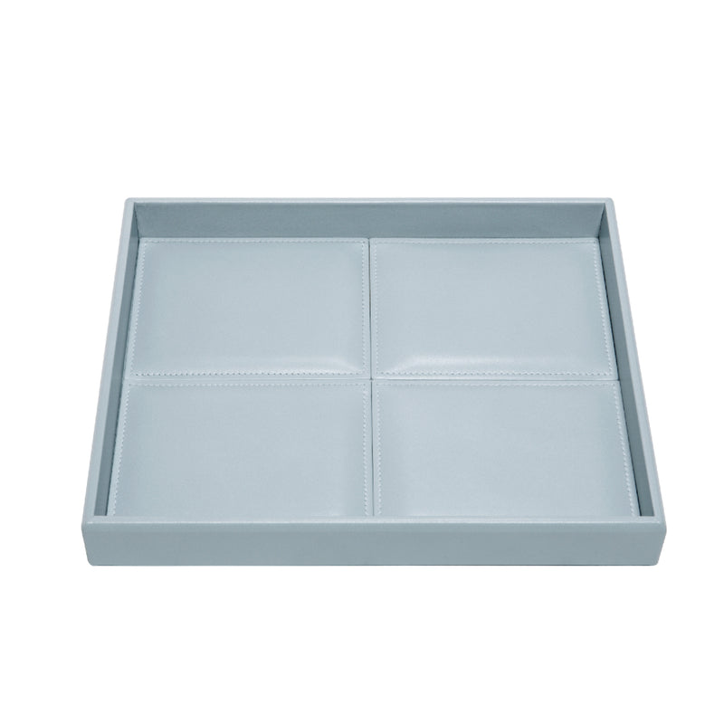 Rectangular Leather Tray 'Eva Classic' with Stitched Padded Lining in Azure by Riviere