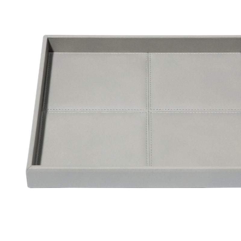 Rectangular Leather Tray 'Eva Classic' with Stitched Padded Lining in Grey by Riviere