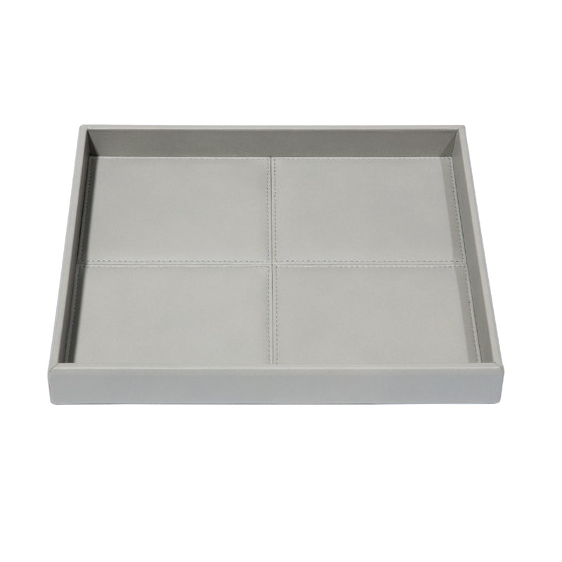 Rectangular Leather Tray 'Eva Classic' with Stitched Padded Lining in Grey by Riviere