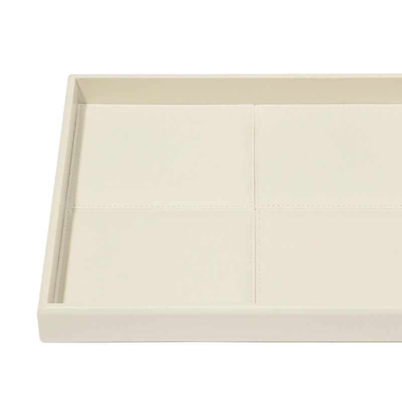 Rectangular Leather Tray 'Eva Classic' with Stitched Padded Lining in Ivory by Riviere