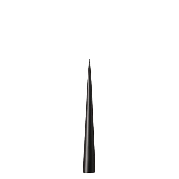 A black matte self-standing cone candle with a sharp pointed tip.
