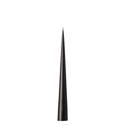 A black matte finish self-standing cone candle on a white background.