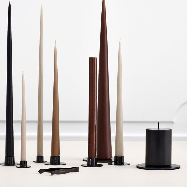 styled dark colour and Black Matt pillar candle 15cm by Ester & Erik, hand-dipped with long burn time

