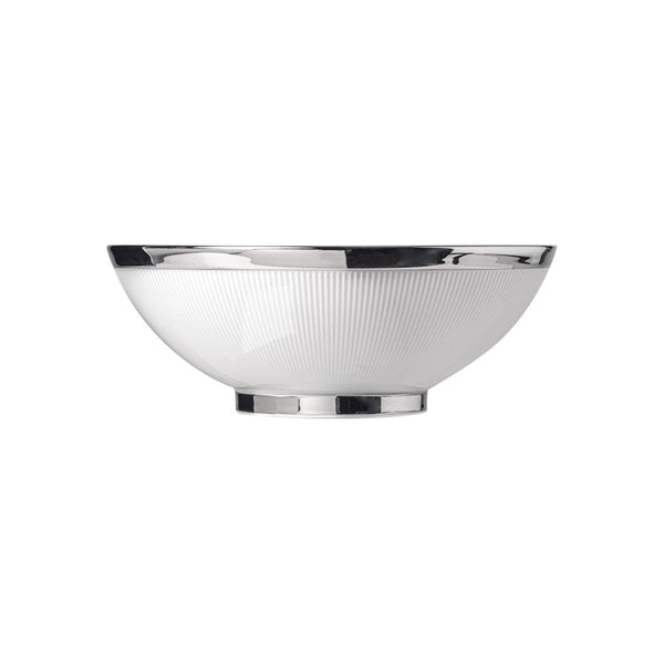 A white porcelain bowl with a textured design and a shiny platinum finish, with a diameter of 20 cm.