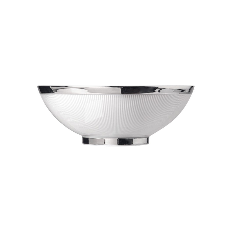 A white porcelain bowl with a textured design and a shiny platinum finish, with a diameter of 20 cm.