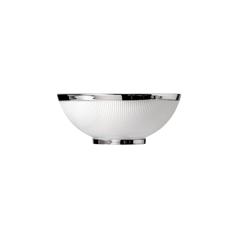 A white porcelain bowl with gentle relief lines and a platinum border.