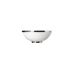A white porcelain bowl with a platinum finish, featuring gentle relief lines and a shiny surface.
