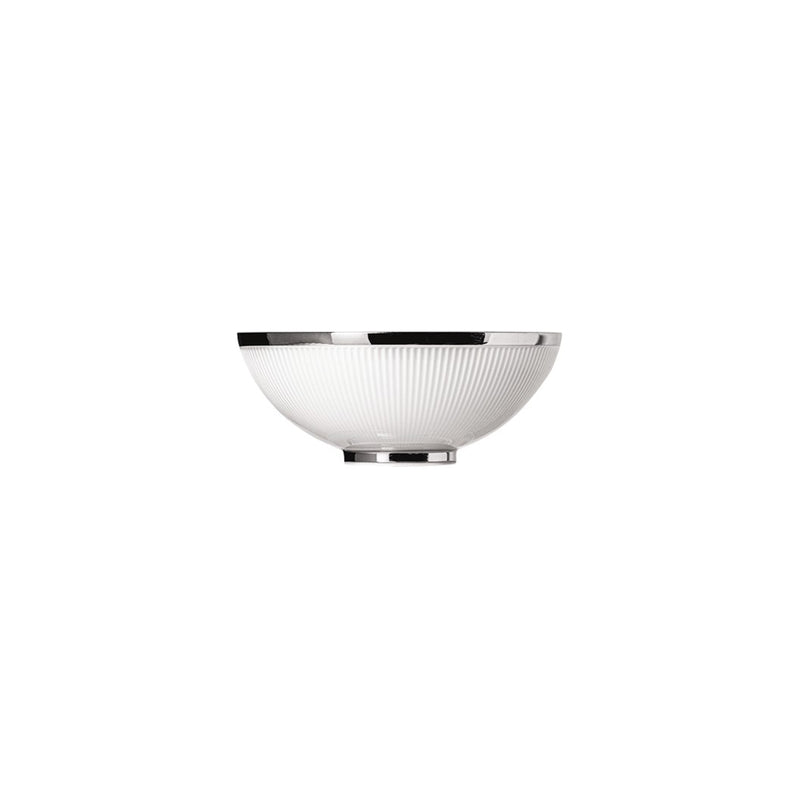A white porcelain bowl with a platinum finish, featuring gentle relief lines and a shiny surface.