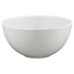 A white porcelain bowl with a simple and elegant design, featuring a smooth interior and a slight indentation in the center.