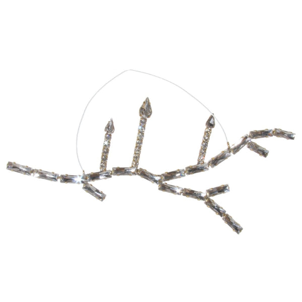 A decorative glass and crystal Christmas branch with multiple candles, designed to resemble a winter foliage branch.