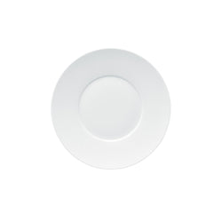 A white, round porcelain bread plate with a simple, elegant design.