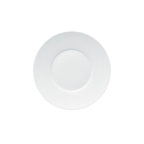 A white, round porcelain bread plate with a simple, elegant design.