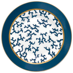 Bread Plate Cristobal Marine porcelain by Raynaud with marine blue coral motifs and gold rim
